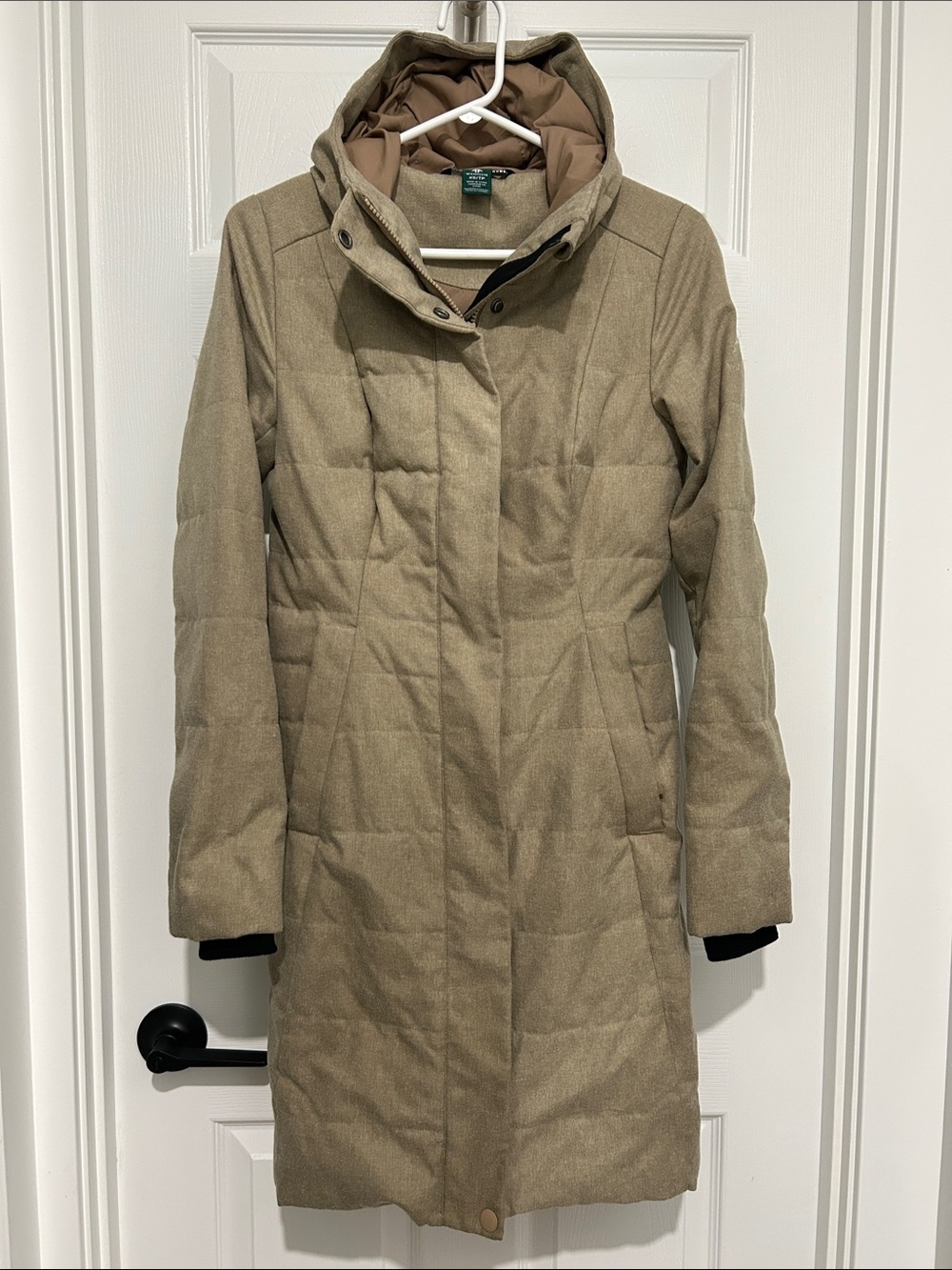 Women's Hooded Long Puffer Coat in Beige